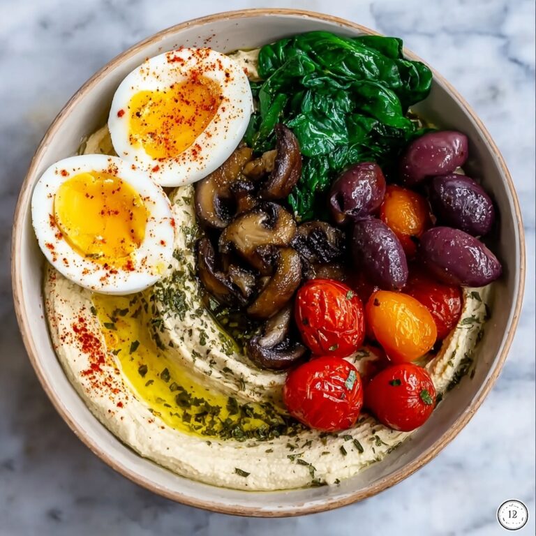 Savory Mushroom, Tomato, Spinach, and Hummus Breakfast Bowls Recipe