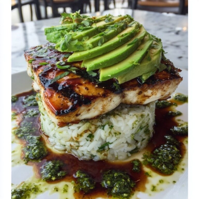 Avocado Rice Stack with Grilled Honey-Lime Chicken Recipe