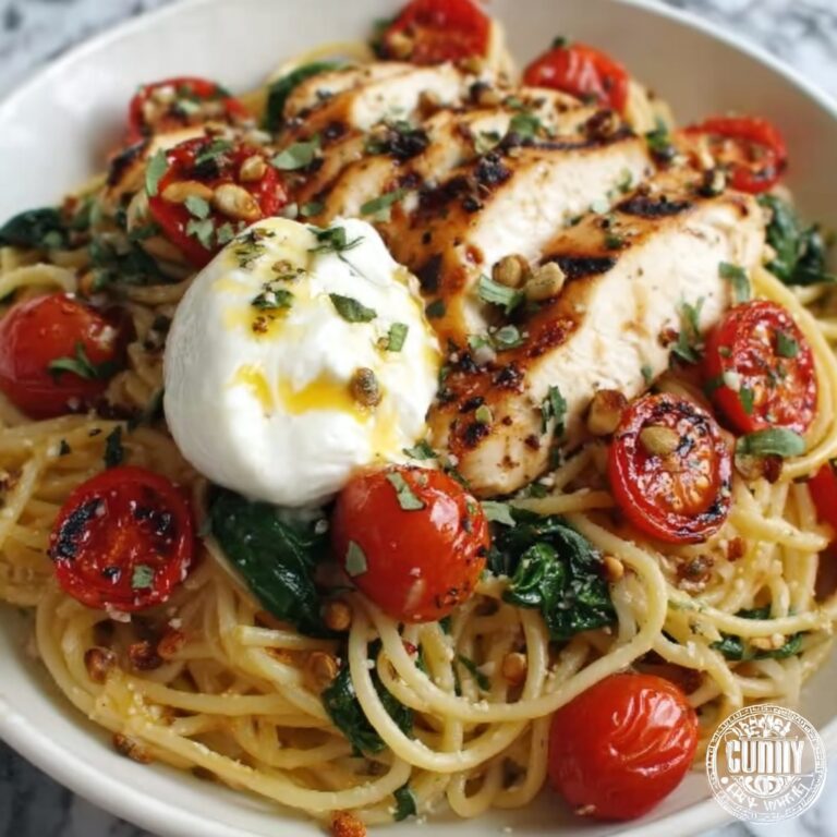 Chicken Spaghetti with Burrata and Lemon Butter Garlic Sauce Recipe