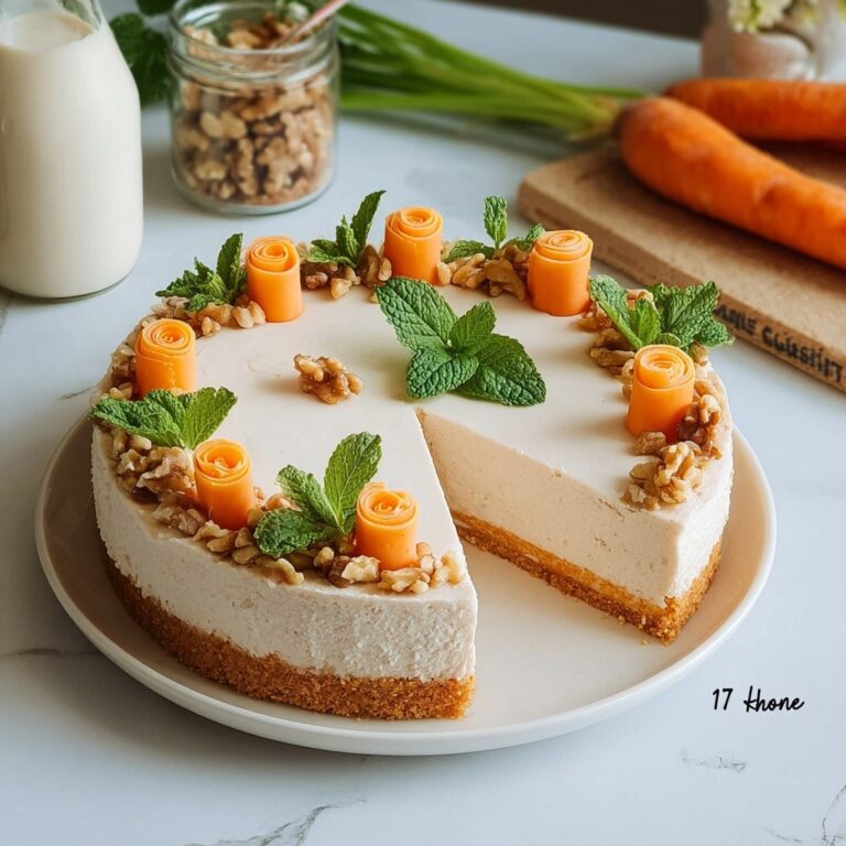No-Bake Vegan Carrot Cake Cheesecake with Candied Carrots and Walnuts Recipe