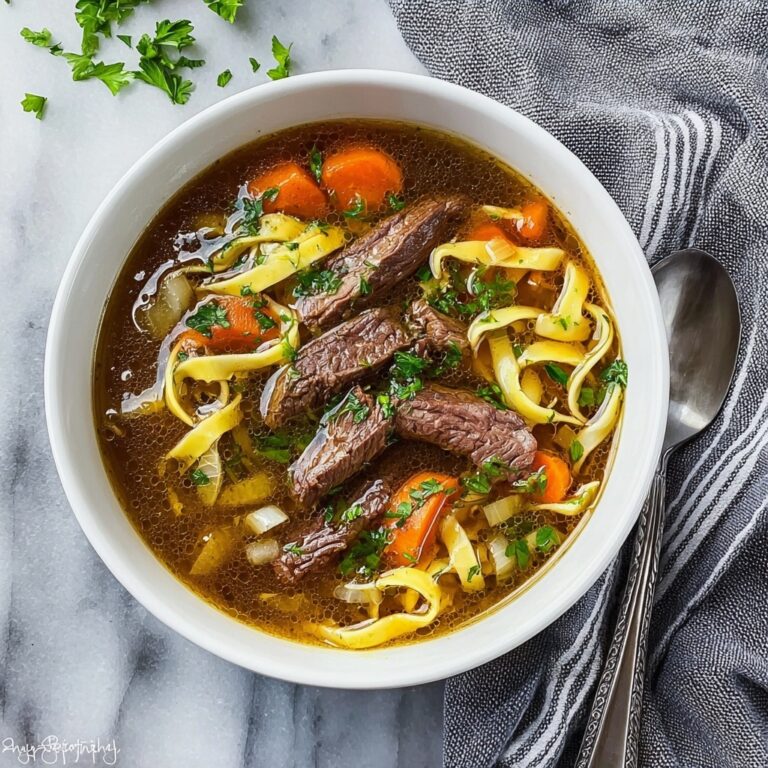 Hearty Beef Noodle Soup with Vegetables and Balsamic Vinegar Recipe